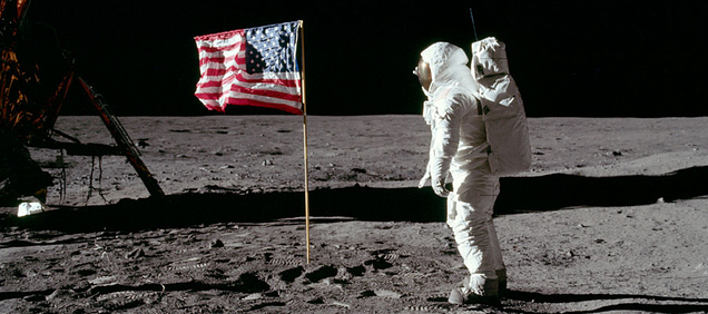 Buzz Aldrin salutes the American flag on the Moon